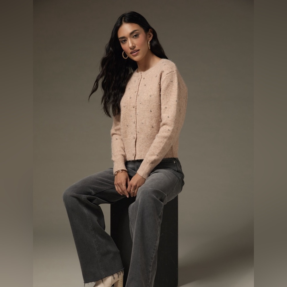 New Francesca’s Adrian Embellished Button Down Cropped Cardigan